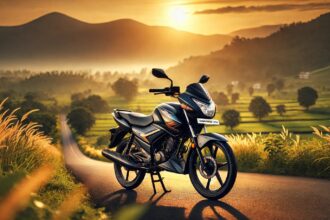 New Hero Splendor 125 एक स्टाइलिश और फ्यूल-एफिशिएंट मोटरसाइकिल है, जिसमें LED DRLs, डिजिटल-एनालॉग इंस्ट्रूमेंट क्लस्टर और फ्रंट डिस्क ब्रेक दिए गए हैं। बाइक को एक खूबसूरत काउंसाइड रोड पर दिखाया गया है, जहां हरी-भरी वादियां और पहाड़ों का दृश्य इसकी स्मूथ राइडिंग और शानदार माइलेज को दर्शाता है।