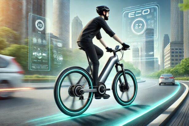 Hero E-Bicycle का फ्यूचरिस्टिक डिज़ाइन, डिजिटल डिस्प्ले, LED हेडलाइट्स और हल्के एल्युमीनियम फ्रेम के साथ, एक शहरी सड़क पर सवारी का आनंद लेता हुआ राइडर।