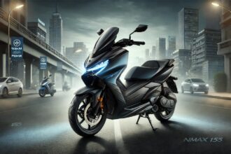 Yamaha Nmax 155 का एक प्रीमियम और स्पोर्टी लुक वाला मैक्सी स्कूटर, शानदार डिज़ाइन और LED हेडलाइट्स के साथ।