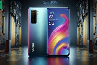 OPPO F29 5G स्मार्टफोन का फ्रंट और बैक व्यू, जिसमें शानदार AMOLED डिस्प्ले, ट्रिपल-कैमरा सेटअप और प्रीमियम डिज़ाइन दिखाया गया है।