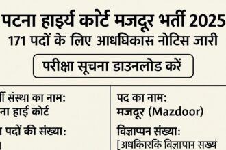 पटना हाई कोर्ट मजदूर भर्ती 2025 की हिंदी डिजिटल सूचना, जिसमें 171 पदों से जुड़ी जानकारी दी गई है।