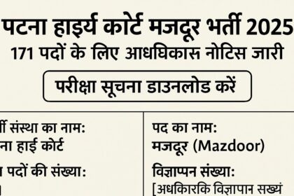 पटना हाई कोर्ट मजदूर भर्ती 2025 की हिंदी डिजिटल सूचना, जिसमें 171 पदों से जुड़ी जानकारी दी गई है।