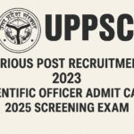 UPPSC 2023 Scientific Officer Recruitment Admit Card 2025 Screening Exam digital graphic in landscape orientation.