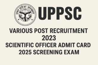UPPSC 2023 Scientific Officer Recruitment Admit Card 2025 Screening Exam digital graphic in landscape orientation.