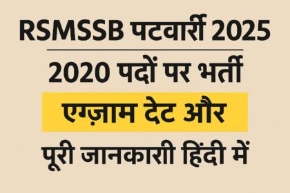 Hindi news banner for RSMSSB Patwari Recruitment 2025 showing 2020 vacancies and exam details.