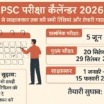 UPSC परीक्षा कैलेंडर 2026 को दर्शाता हुआ एक हिंदी ग्राफिक, जिसमें प्रमुख परीक्षाओं की तिथियाँ और तैयारी संबंधी सुझाव शामिल हैं।