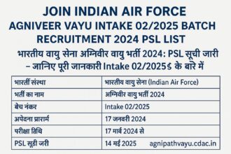 भारतीय वायु सेना अग्निवीर वायु भर्ती 2024 की PSL सूची जारी – Intake 02/2025 बैच की जानकारी के साथ डिजिटल सूचना ग्राफिक।