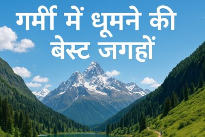 हिमालय की वादियों में झील के किनारे लोग ट्रैकिंग करते हुए और नाव की सवारी का आनंद लेते हुए – गर्मी में घूमने की आदर्श जगह की सुंदर छवि।