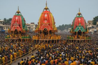पुरी में भगवान जगन्नाथ की रथ यात्रा 2025 का दृश्य
