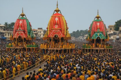 पुरी में भगवान जगन्नाथ की रथ यात्रा 2025 का दृश्य