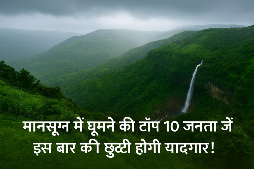 मानसून में हरे-भरे पहाड़ और झरना