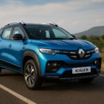 Renault Kiger parked near highway with scenic background