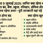भारत बंद 9 जुलाई 2025 के दौरान क्या खुला रहेगा और क्या बंद होगा, इसका एक हिंदी में जानकारीपूर्ण इन्फोग्राफिक।